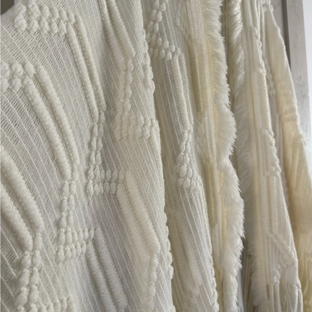 Vintage Cream Fringe Knit Throw poncho Shawl